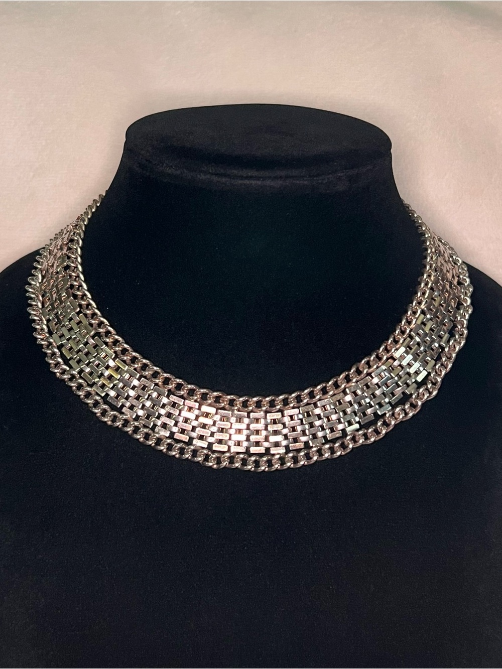 Vintage Japan signed Brickwork Link Necklace